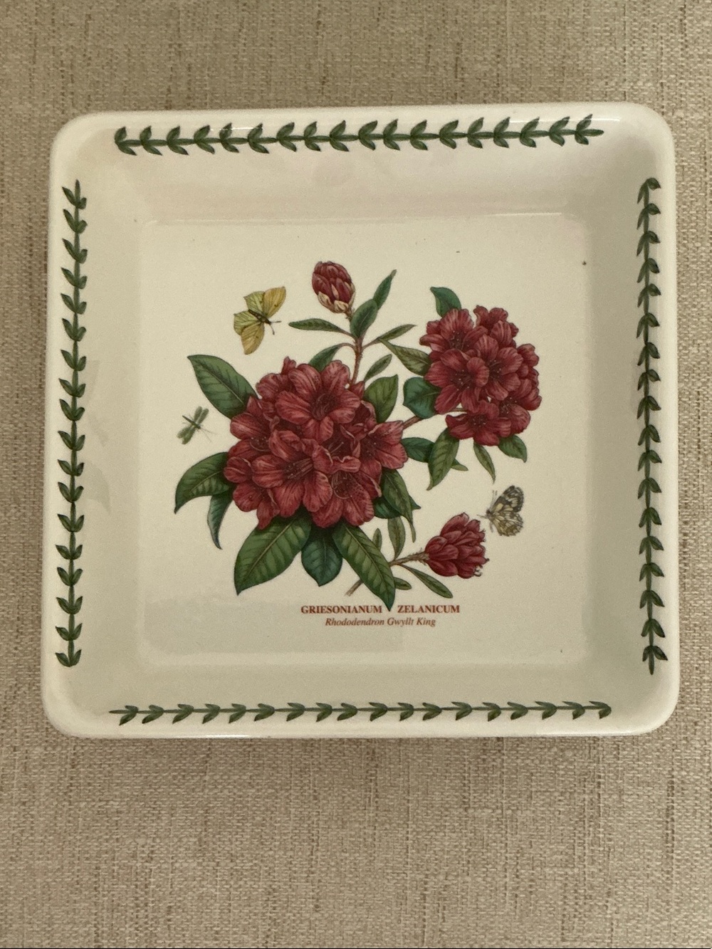 Portmeirion White Square Serving Dish with Red Botanical Floral Motif